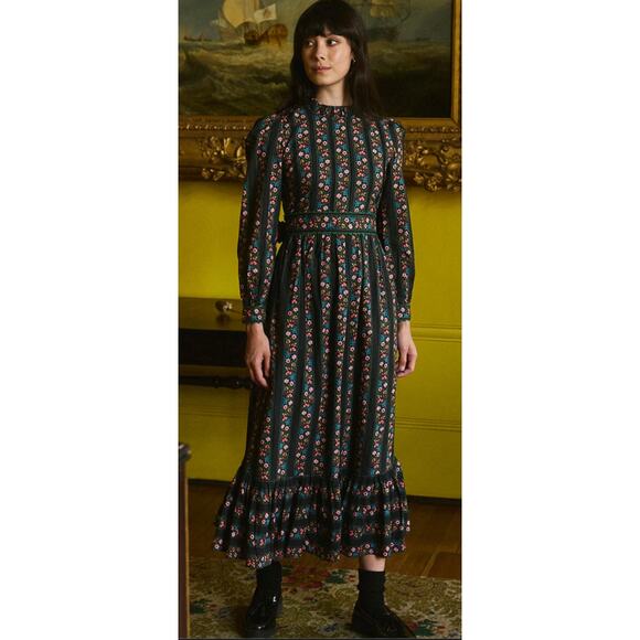 Pink City Prints Savannah Dress Haworth Border Black Womens XS - Picture 1 of 16